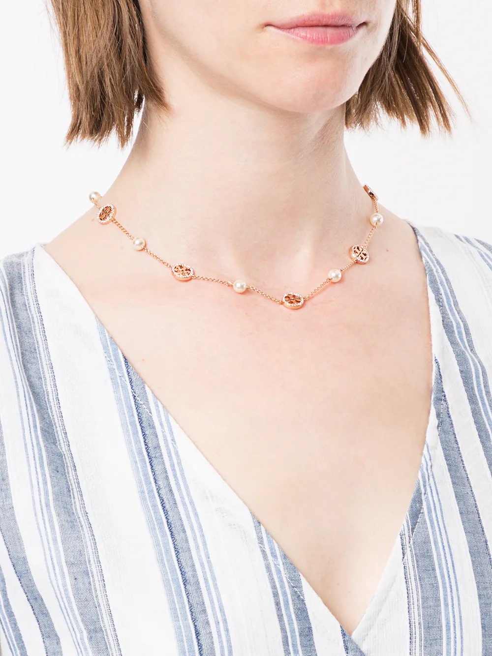 Women Tory Burch CRYSTAL PEARL LOGO NECKLACE - Image 2