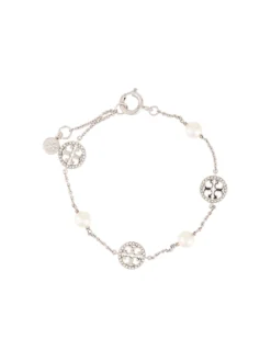 Women Tory Burch Crystal Pearl Logo Bracelet