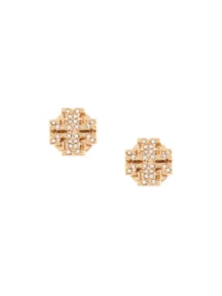 Women Tory Burch Crystal Logo Stud Earrings