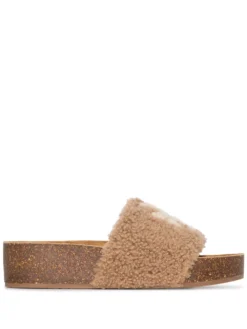 Women Tory Burch Double T Shearling Sandals