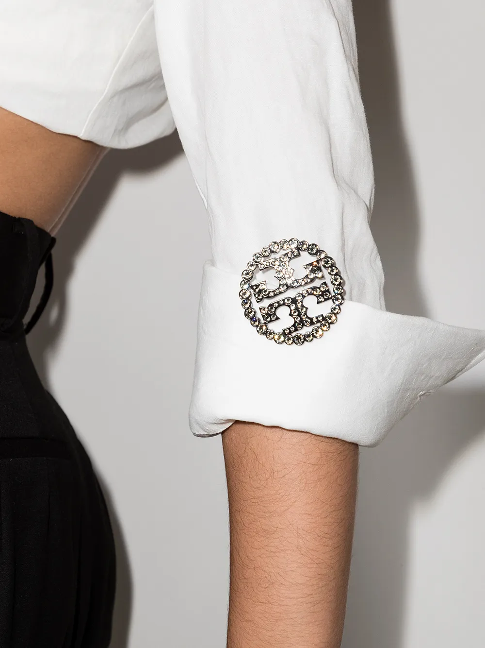 Women Tory Burch Double T Crystal-embellished Brooch - Image 2