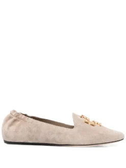Women Tory Burch Logo-plaque Suede Ballerina Shoes