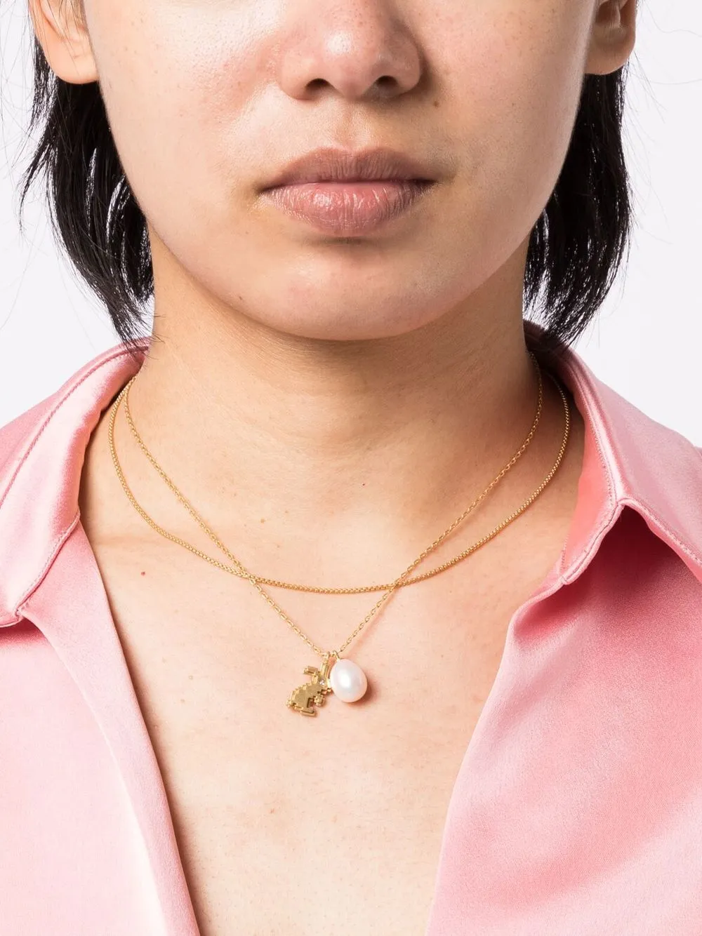 Women Tory Burch Rabbit Double-Strand Chain Necklace - Image 2