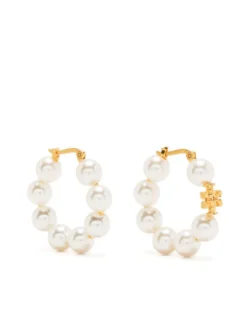 Women Tory Burch Logo-charm Hoop Earrings