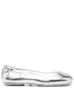 Women Tory Burch Logo-plaque Metallic Ballerina Shoes