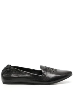 Women Tory Burch Embossed-logo Leather Slippers