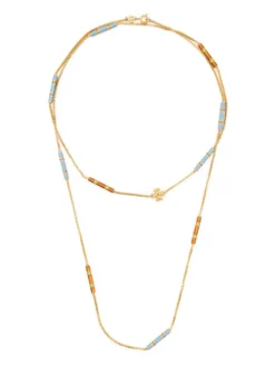 Women Tory Burch Double-chain Logo-charm Necklace