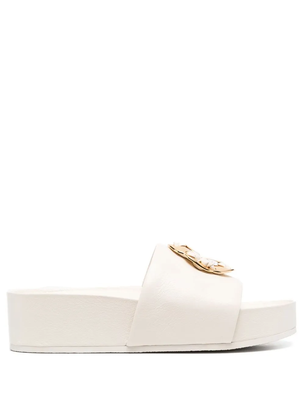 Women Tory Burch Double-T Platform Leather Slides