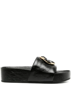Women Tory Burch Woven Platform Leather Slides
