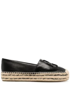 Women Tory Burch Logo-patch Leather Espadrilles